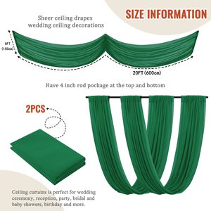 Rideaux de plafond rideaux transparents émeraude pour chambre à coucher auvent arc de mariage drapé tissu décors verts pour fête de réception - Product Image 6