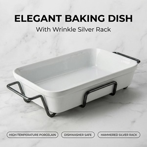 Bandeja Rectangular <span class=keywords><strong>para</strong></span> <span class=keywords><strong>Hornear</strong></span> de Porcelana Blanca de 12 Pulgadas con Rejilla Metálica Plateada y Negra, Estilo Vintage, Juego de Bandejas <span class=keywords><strong>para</strong></span> Asar de Cerámica - Product Image 1