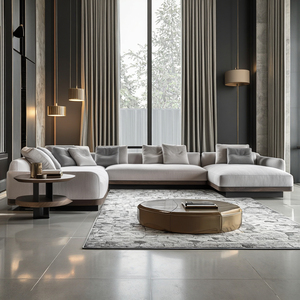 Modern L-Shaped <strong>White</strong> Corner Sectional Luxury Velvet Villa Italian Sofa 5-Seater Loveseat with Chaise Pillows - Product Image 1
