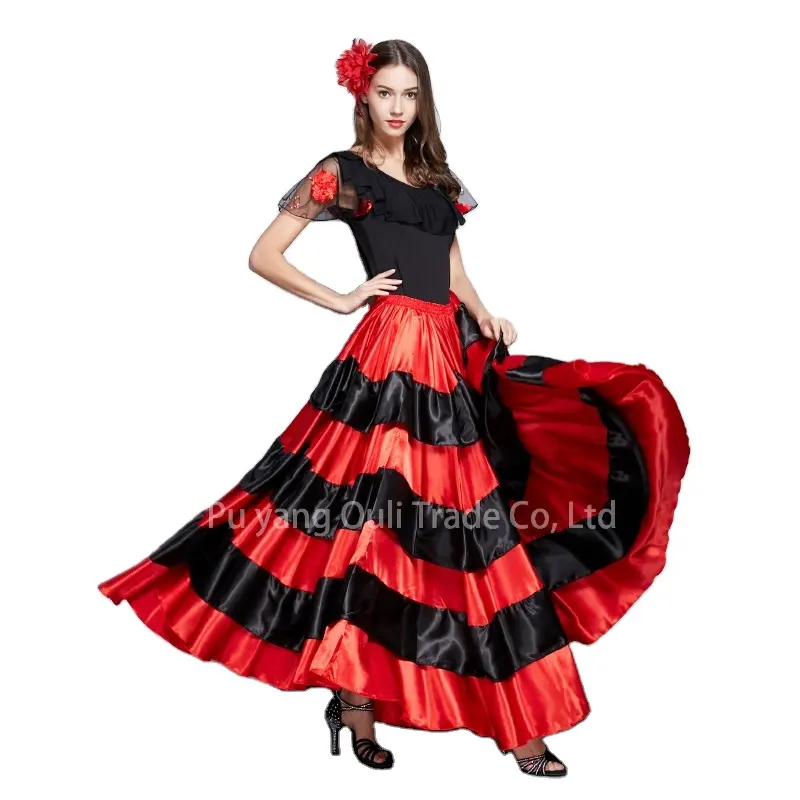 Flamenco กระโปรงยิปซีฟลาเมงโก,สเปนนักเต้นหน้าท้องกระโปรงเต้นโพลีเอสเตอร์