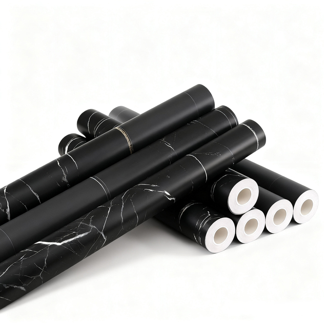 KINNARD Thick PVC Self-Adhesive Contact Paper Black Matte Marble Design for Furniture Kitchen Living Room Bathroom Hotel