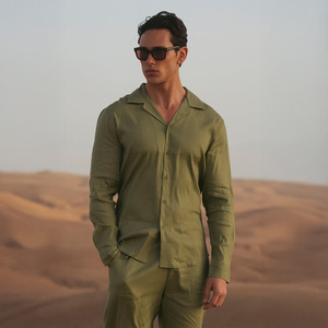 Gingtto <span class=keywords><strong>camicia</strong></span> di <span class=keywords><strong>lino</strong></span> Casual all'ingrosso <span class=keywords><strong>verde</strong></span> estate camicie a maniche lunghe uomo - Product Image 3