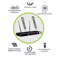 Système de microphone sans fil UHF 2 canaux, 200 fréquences sélectionnables, portée de 100 m, micro portable en métal avec récepteur pour église et scène