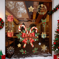 Nouveaux autocollants de Noël pour fenêtres, motifs canne à sucre, nœud, flocon de neige, étoile, en PVC réutilisable et amovible, pour portes vitrées, décorations de Noël et de fêtes