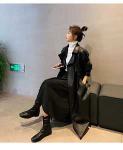 Stile britannico Vintage primavera autunno inverno giacca cintura per signore <span class=keywords><strong>nero</strong></span> lungo in <span class=keywords><strong>pelle</strong></span> <span class=keywords><strong>Trench</strong></span> <span class=keywords><strong>donna</strong></span> - Product Image 5