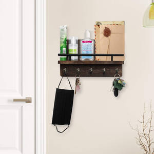 Organizador de llaves y correo marrón rústico, organizador montado en la pared, colgante de madera, clasificador de correo con 5 ganchos - Product Image 2