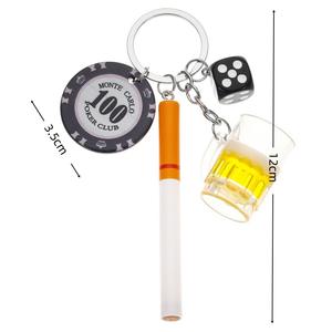 Llaveros de Goma Miniatura con Diseño de Comida Simulada: Vasos de Cerveza, Cigarrillos, Frituras y Dados para Decoración de Mochilas de Estudiantes - Product Image 5