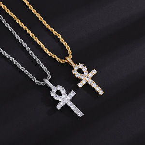 <b>Cross</b> Zircon Pendant Necklace Men Hip Hop Fashion Jewelry Gift <b>Chain</b> Silver Gold Tone Geometric Themed Pendants Zinc Alloy - Product Image 3