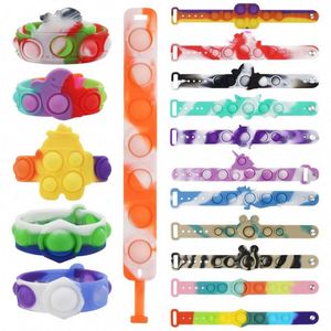 <b>Kids</b> Eco-Friendly Push Pop Simple Bracelet Fidget Durable Toys Silicone PU Plastic Popper Squeeze Sensory <b>Bubble</b> Rainbow - Product Image 4