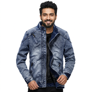 ODM <b>Custom</b> Men's Regular Sleeve <b>Denim</b> <b>Jacket</b> 100% Cotton Autumn New Design Stand Collar Hooded Windproof Vintage Jean <b>Jacket</b> - Product Image 1