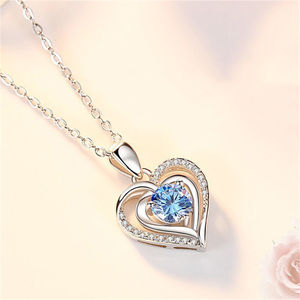 Collar con Colgante de Corazón de Circonita Azul y Plateado, Joyería de Corazón del Océano, para Mujer, Novia, Regalo de Amor, Aniversario de Bodas - Product Image 4