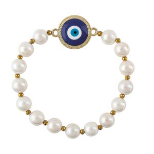 Pulsera de perlas de agua dulce con amuleto de protección contra el mal de ojo para adultos unisex, regalo de joyería. - Product Image 1