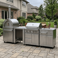 Cuisine extérieure haut de gamme en acier inoxydable, anti-corrosion, couleurs fraîches, pour cour, îlot de cuisine extérieur modulaire
