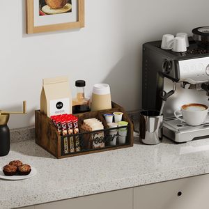 Organizador de Estación de Café Retro Personalizado, Mueble de Madera para Encimera con Divisores Extraíbles, Fácil de Limpiar, para Cápsulas, Jarabes, Tazas, Agitadores, Té, Oficina - Product Image 4
