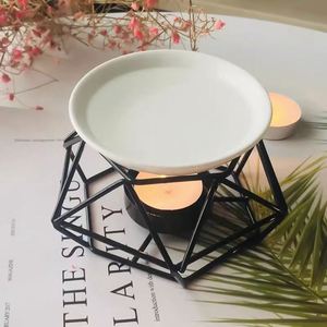 Iron Frame Aroma Essential Oil Candle Burner Ceramic Oil Burner <b>Wax</b> <b>Melt</b> Warmer Delicate Incense Burner - Product Image 2