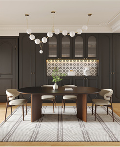 Pháp Retro rắn gỗ và đá tấm bàn ăn và ghế Bộ: Phong cách giữa thế kỷ, màu óc chó, bàn ăn đá cẩm thạch - Product Image 2