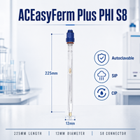 Sonde de pH pour fermentation industrielle, électrode capteur, connecteur S8, longueur 225 mm, 0-14 pH, stérilisable à la vapeur haute température, ODM