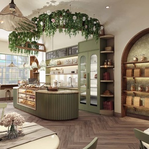 Mostrador de Bar de cafetería de cristal moderno diseño de muebles de tienda de dulces de moda escaparate de tienda de panadería de café de madera personalizado