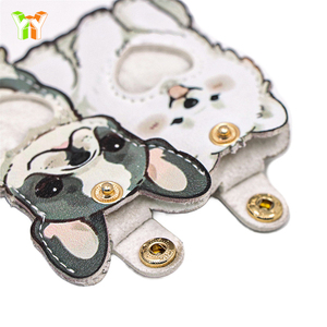 YY <span class=keywords><strong>Porte</strong></span>-clés commémoratif en cuir PU pour poils d'animaux, motif Samoyède mignon et Bulldog adorable, avec fenêtre en forme de cœur, sac de conservation des poils pour animaux de compagnie - Product Image 5