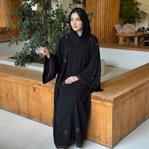 Abaya Musulmana Tradicional Hecha a Mano para Boda, al por Mayor, Estilo Dubái, con Cuentas y Lentejuelas, Transpirable, Floral, Larga hasta el Tobillo, de Manga Larga - Product Image 1
