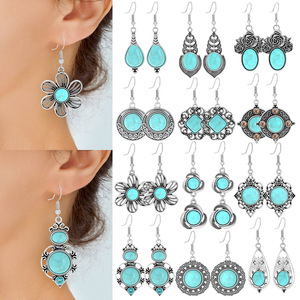 Nuevo Juego de 3 Piezas de Aretes Turquesa, Estilo Étnico, Temperamento del Oeste Asiático, Aretes Personalizados - Product Image 1