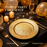 Assiette de présentation en PP dorée sur mesure, avec motif linéaire gaufré, pour décoration de table de mariage ou de fêtes