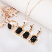 Ensemble de bijoux de luxe en pierres précieuses carrées colorées pour femmes, collier plaqué or, boucles d'oreilles, bague, 3 pièces, bijoux de mariage, cadeau