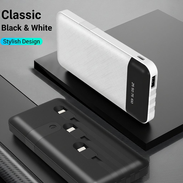 Bulk Cheap Stylish Portable Charger for Phones Tablets Built-in Cables Holder Power Bank 20000mAh Fast Charge Micro USB LED