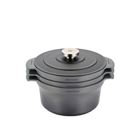 Ensemble de 3 casseroles empilables avec nouveau revêtement antiadhésif en céramique, couvercle à bouton en acier inoxydable de couleur mate à induction.