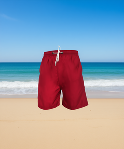 กางเกงขาสั้นผู้ชายสีแดงล้วน มีเชือกผูกเอว ทรงลำลอง ผ้าทอ - Product Image 2