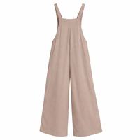 Salopette Femme en Lin Pur Personnalisable Kaki avec Bretelles Réglables, Coupe Ample et Jambes Larges, Salopette à Bretelles Douce et Confortable avec Poches