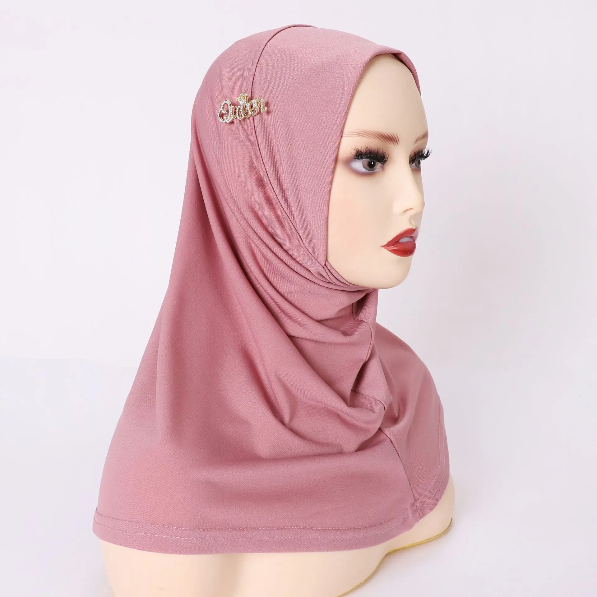 Hotsale high quality custom logo women lady female muslim blank solid color headscarf kerchief hijabs with alloy accessory