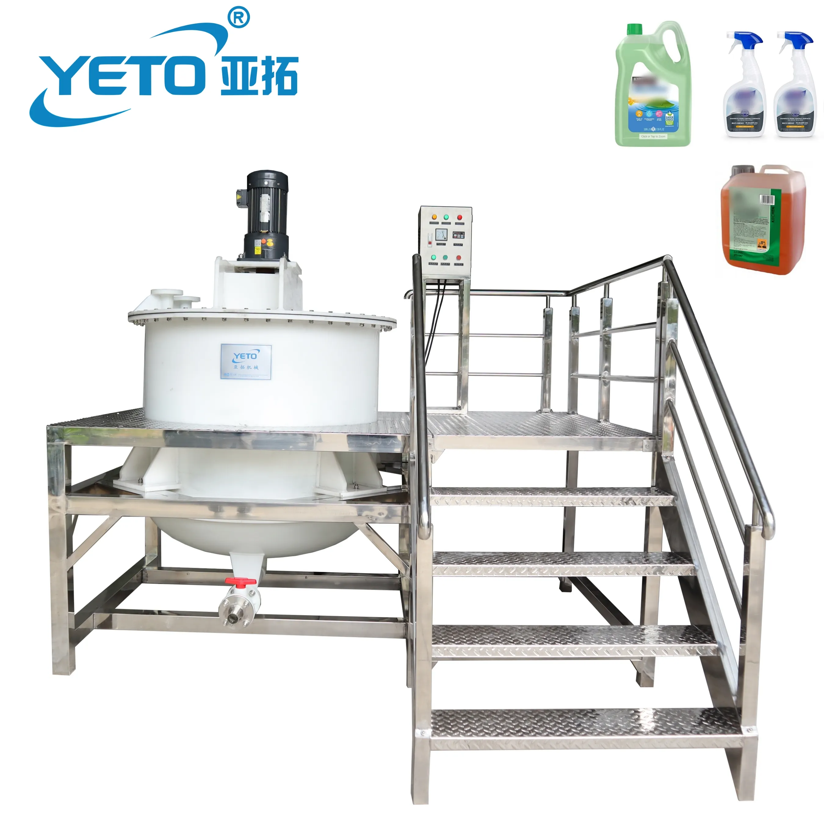 Yeto 1000L PP Anti-corrosion Mixing Tank Detergent Making Machine Toilet Cleaners bleacher Dish Soap Mixing machine