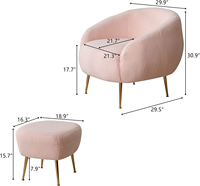 Fauteuil d'appoint en fausse fourrure rose capitonné avec repose-pieds, pieds en métal doré, ensemble de loisirs pour appartement et chambre, certifié BSCI