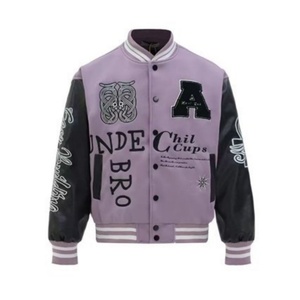 Men's Retro Embroidered Varsity Jacket, Casual <b>Streetwear</b> Outerwear for <b>Y2K</b> Daily Wear & Fashion Events - Product Image 1