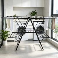 Séchoir à linge pliable en métal à double niveau, type aile de mouette, extensible, pliable, sur pied, détachable pour salle de bain