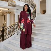 Vêtements pour femmes africaines grande taille, ensemble 2 pièces à imprimé floral, tunique longue et pantalon large, robe abaya islamique modeste