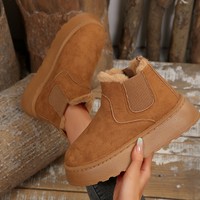 Bottines à enfiler brossées pour femmes, doublure en peluche, soufflet élastique, semelle épaisse, chaussures d'hiver décontractées pour le quotidien
