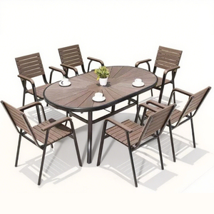 Sang Trọng 6 Chỗ Ngồi Hiện Đại Hình Chữ Nhật <span class=keywords><strong>WPC</strong></span> Nhựa Gỗ Vườn Bàn Ghế Ngoài Trời Ăn Uống Đặt Không Thấm Nước Phòng Khách Sân - Product Image 2