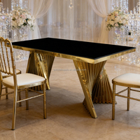 Table de banquet pliable de luxe moderne en acier inoxydable doré avec plateau en verre noir, écologique, pour hôtels et restaurants (vente en gros)