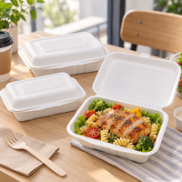 Boîte à hamburger rectangulaire en bagasse biodégradable pour plats à emporter, 450 ml