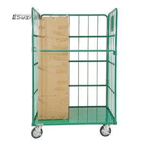 पाउडर लेपित फोल्डेबल गोदाम भंडारण धातु स्टील जाल तार रोल पिंजरे ट्रॉली - Product Image 5