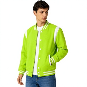 Chaqueta Varsity Verde para Hombre, Cuello Alto Informal, Cierre de un Solo Botón, Corte Regular, Ropa de Invierno, 100% Algodón, Transpirable - Product Image 1
