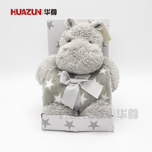 2021 nuovo arrivo Farcito molle animale del fumetto ippopotamo con coperta del bambino - Product Image 3