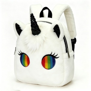 Customized White Fluffy Unicorn Plush <b>Backpack</b>, <b>Kids</b> Cute <b>Backpack</b> with Glitter Horn & Rainbow Eyes, Soft Fuzzy Unicorn - Product Image 1
