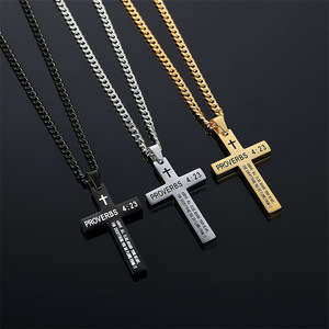 Cruz bíblica basada en la fe <span class=keywords><strong>de</strong></span> acero inoxidable Unisex Simple religioso fino moda geométrica hombres colgante collar joyería al por mayor - Product Image 2