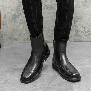 Bottes de cowboy de style western taille 46, bottes de chevalier en cuir véritable, fermeture à lacets, semelle extérieure en caoutchouc, bottes à la cheville élégantes, toutes saisons - Product Image 2