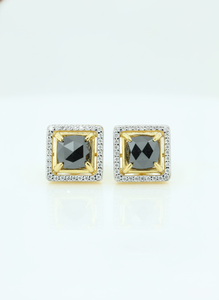 White <b>Gold</b> 14K Solid <b>Gold</b> Cushion Black Diamond <b>Earrings</b>-Women's Trendy Engagement & Wedding Jewelry - Product Image 2