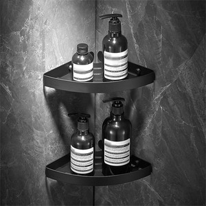Venta al por mayor esquina sin perforación ducha de acero inoxidable Caddy esquina montado en la pared <span class=keywords><strong>baño</strong></span> esquina estante de almacenamiento con ganchos - Product Image 3