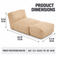 Canapé pouf en velours côtelé large beige moderne en forme de L avec repose-pieds, chaise longue compressée sous vide pour salon et appartement